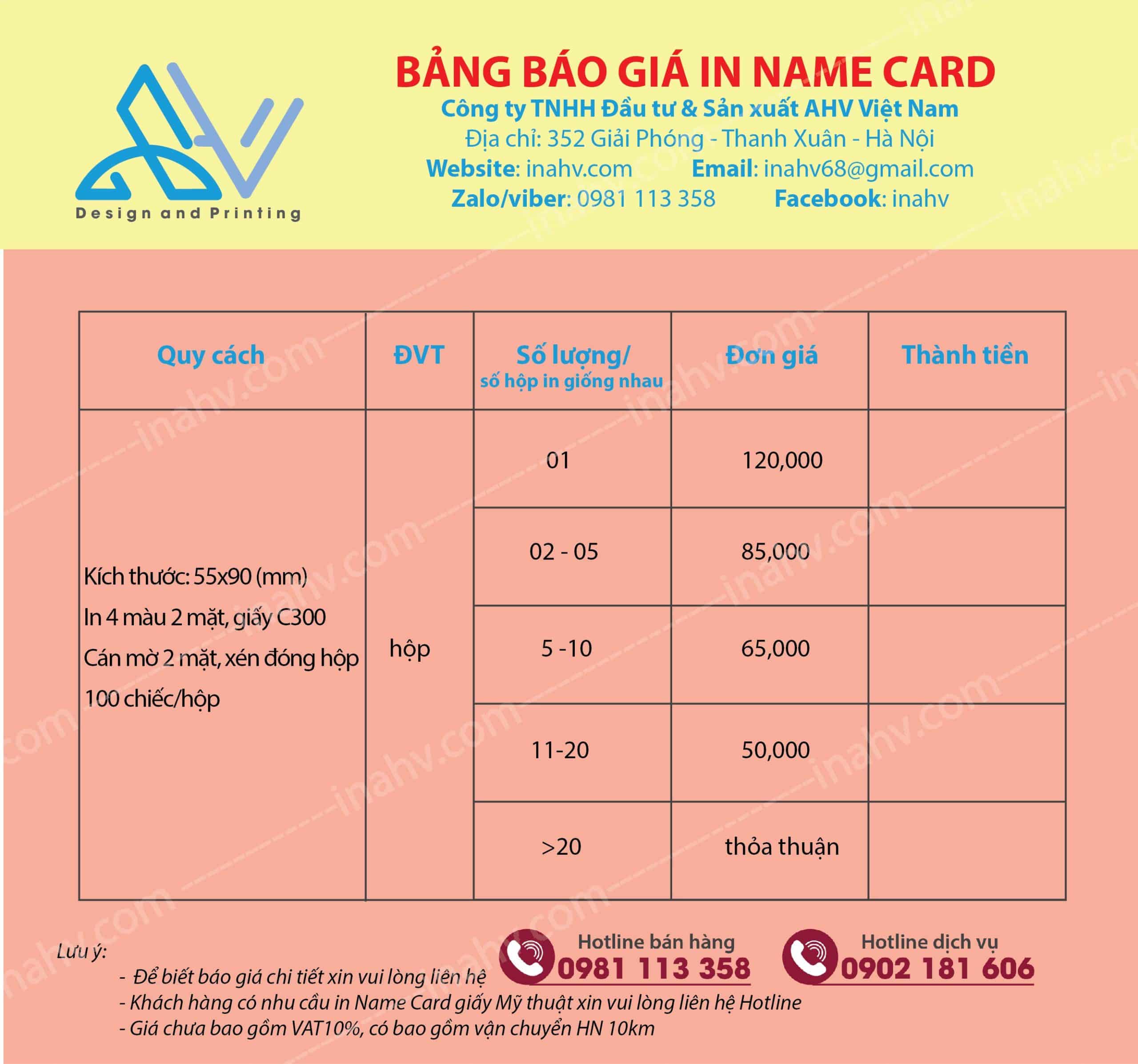 Báo giá in Name Card