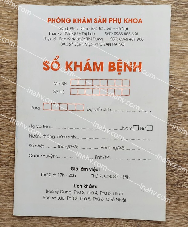 Mẫu in sổ khám bệnh PK sản phụ khoa