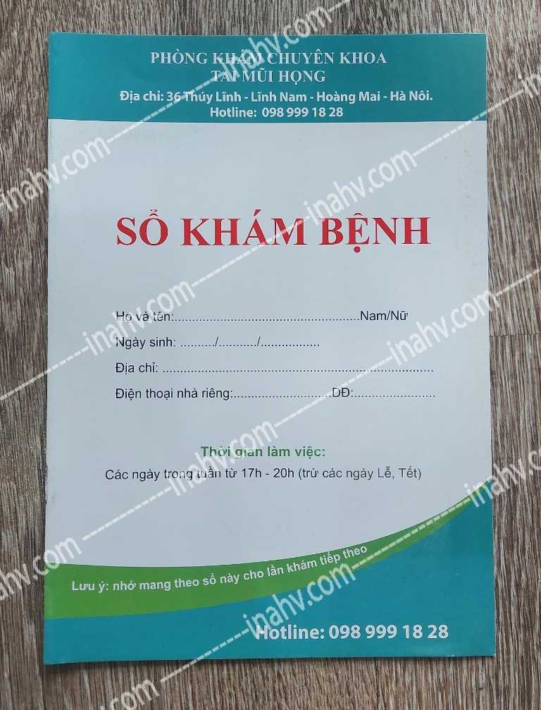 Mẫu in sổ khám bệnh PK chuyên khoa Tai mũi họng